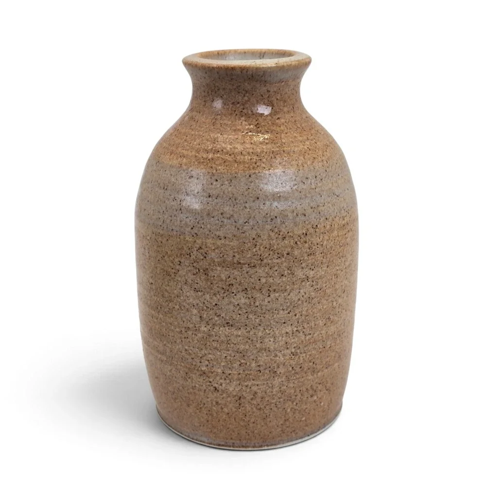 Signed Hartman Studio Pottery Vase 2003 Hand Thrown Stoneware Speckled Brown 5